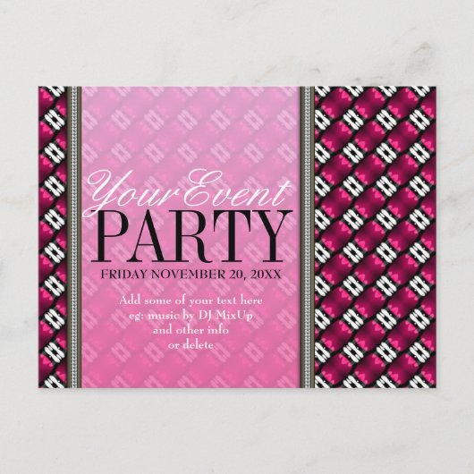 Pink Black Modern Funk Party Invitation sjabloon (Voorkant)