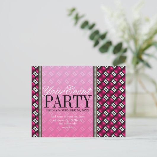Pink Black Modern Funk Party Invitation sjabloon (Staand voorkant)