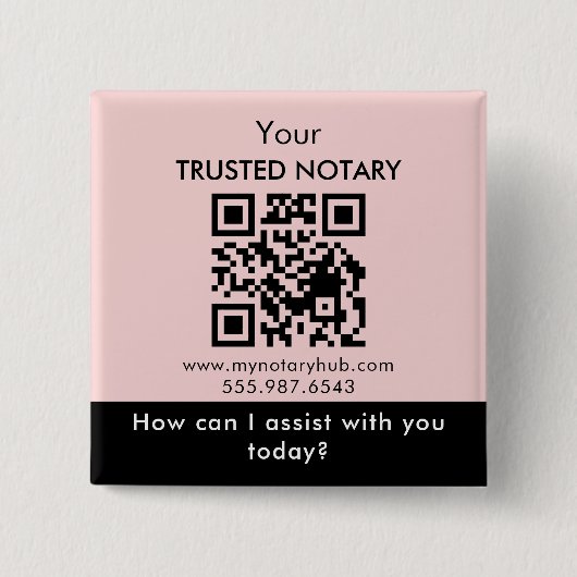 Pink Black Notary Branding with QR Code Vierkante Button 5,1 Cm (Voorkant)