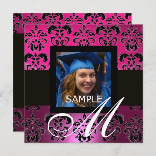 PINK BLACK PAARS AFSTUDEREN DAMASKMONOGRAM KAART (Voorkant / Achterkant)