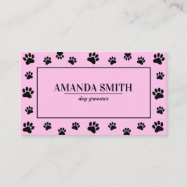 Pink & Black Paw Prints Dog Groomer Business Card Visitekaartje