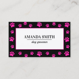 Pink & Black Paw Prints Dog Groomer Business Card Visitekaartje