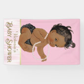 Pink Black Pearl Afro-Amerikaans Meisje Baby showe Spandoek (Horizontaal)