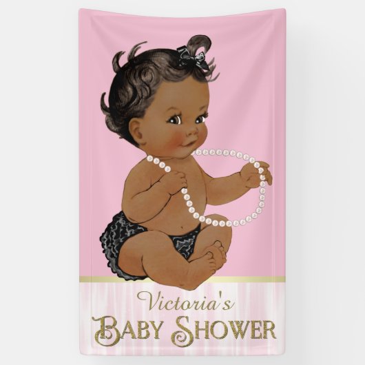 Pink Black Pearl Afro-Amerikaans Meisje Baby showe Spandoek (Verticaal)