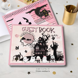 Pink Black Peek a Boo Halloween Baby shower Gastenboek