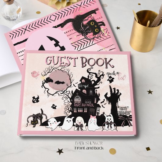 Pink Black Peek a Boo Halloween Baby shower Gastenboek