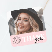 Pink Black Photo Logo Thank You Vierkante Sticker