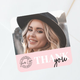 Pink Black Photo Logo Thank You Vierkante Sticker