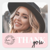 Pink Black Photo Logo Thank You Vierkante Sticker (Voorkant)