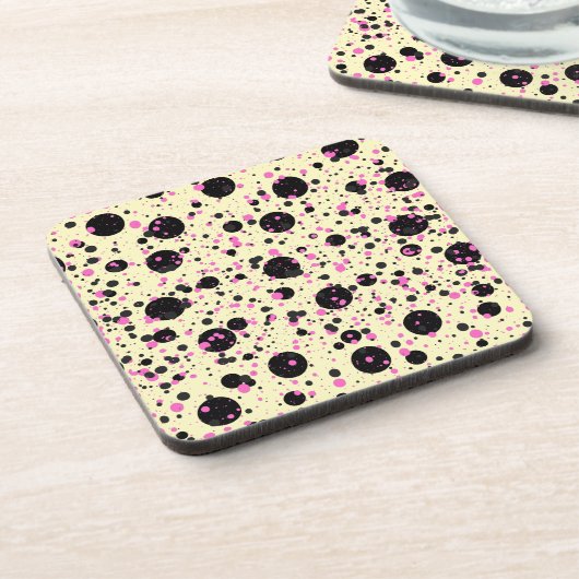 Pink & Black Polka Dot Glam Pattern Bier Onderzetter (Linkerzijde)