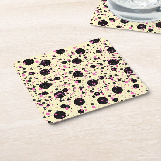 Pink & Black Polka Dot Glam Pattern Kartonnen Onderzetters (Schuin)