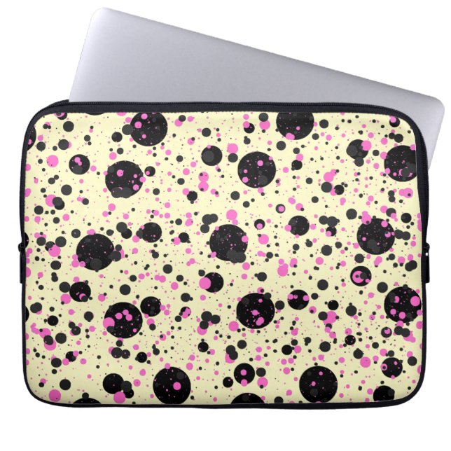 Pink & Black Polka Dot Glam Pattern Laptop Sleeve (Voorkant)