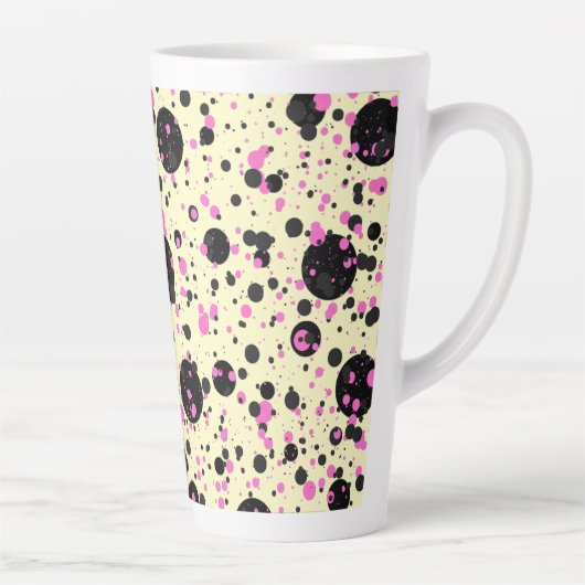 Pink & Black Polka Dot Glam Pattern Latte Mok (Rechts)