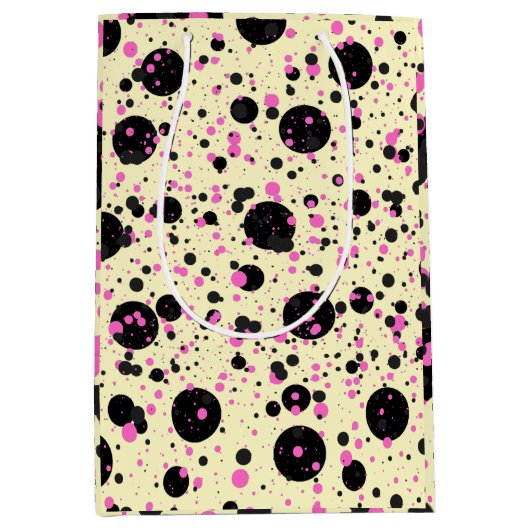 Pink & Black Polka Dot Glam Pattern Medium Cadeauzakje (Voorkant)