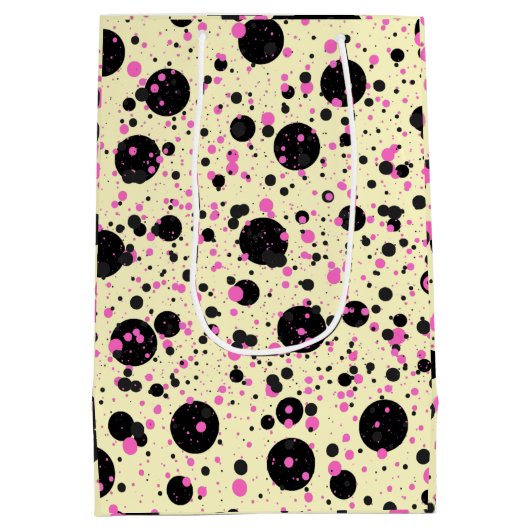 Pink & Black Polka Dot Glam Pattern Medium Cadeauzakje (Achterkant)