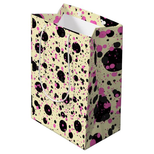 Pink & Black Polka Dot Glam Pattern Medium Cadeauzakje (Achterkant Gekanteld)