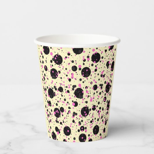 Pink & Black Polka Dot Glam Pattern Papieren Bekers (Achterkant)