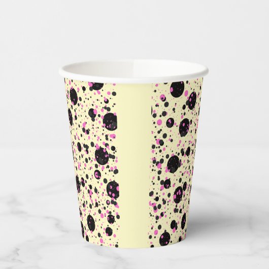 Pink & Black Polka Dot Glam Pattern Papieren Bekers (Links)