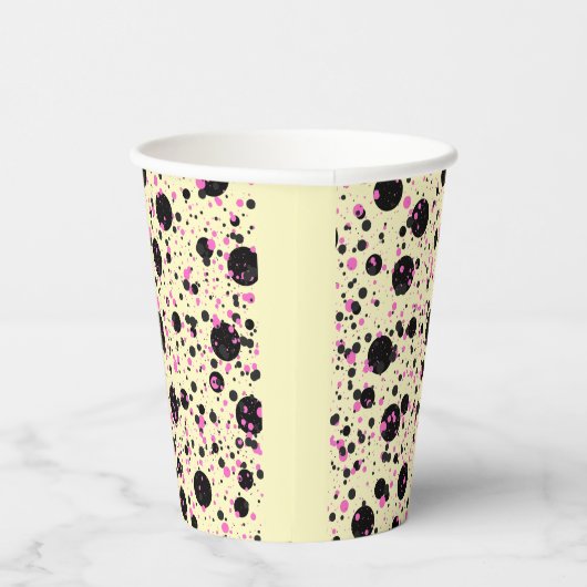 Pink & Black Polka Dot Glam Pattern Papieren Bekers (Rechts)
