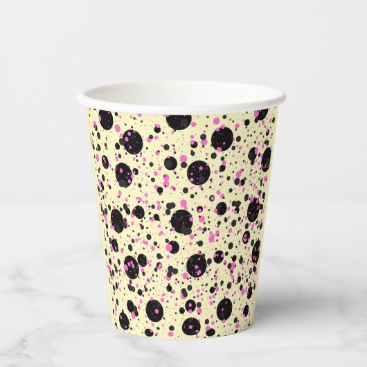 Pink & Black Polka Dot Glam Pattern Papieren Bekers (Voorkant)