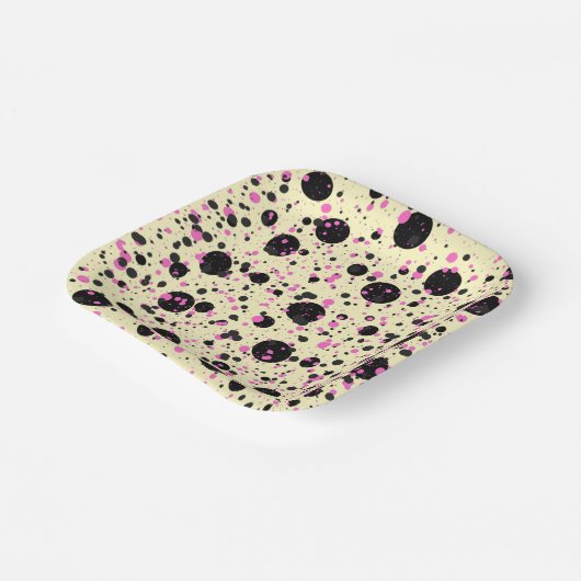 Pink & Black Polka Dot Glam Pattern Papieren Bordje (Gebogen)