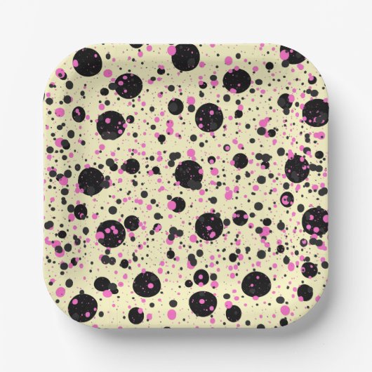 Pink & Black Polka Dot Glam Pattern Papieren Bordje (Voorkant)