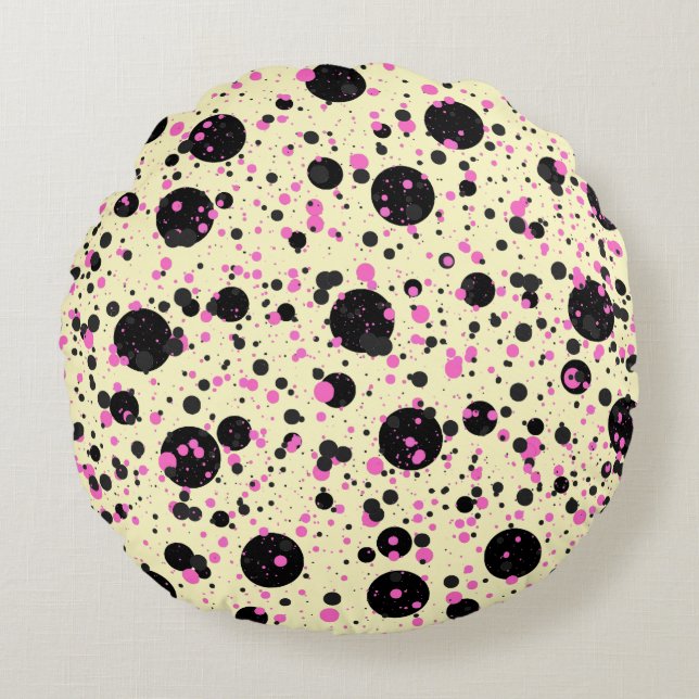 Pink & Black Polka Dot Glam Pattern Rond Kussen (Voorkant)