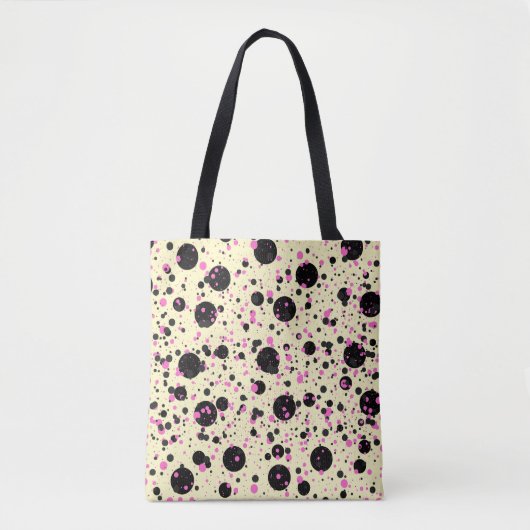 Pink & Black Polka Dot Glam Pattern Tote Bag (Voorkant)
