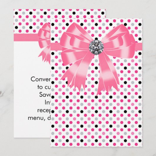 Pink Black Polka Dot Invitation Sjabloon Kaart (Voorkant / Achterkant)