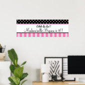 Pink & Black Polka Dot Paris Birthday Party Banner Poster (Thuiskantoor)