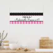 Pink & Black Polka Dot Paris Birthday Party Banner Poster (Keuken)