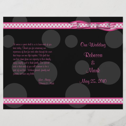 Pink Black Polka Dot Ribbon Bow Weddenschap Progra (Voorkant)