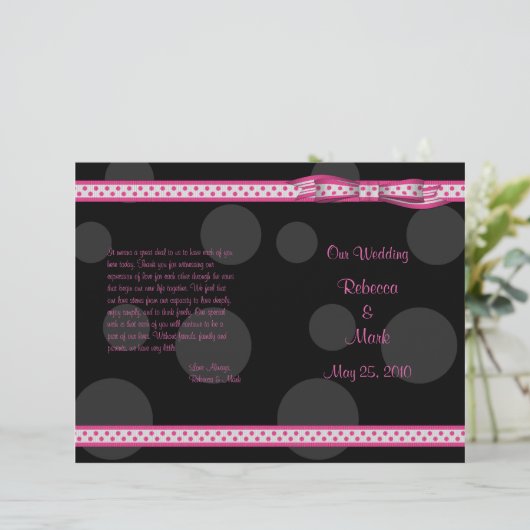 Pink Black Polka Dot Ribbon Bow Weddenschap Progra (Staand voorkant)