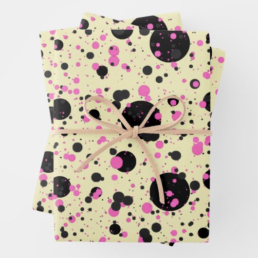 Pink & Black Polka Dot Wrapping Paper (In situ)