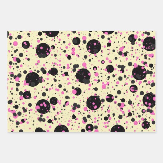 Pink & Black Polka Dot Wrapping Paper  (Voorkant)