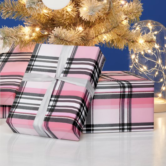 Pink Black  Red Plaid Pattern Cadeaupapier (Feestdagen)