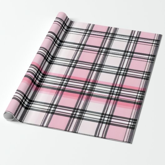 Pink Black Red Plaid Pattern Cadeaupapier (Uitgerold)