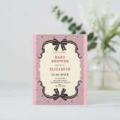 Pink black retro bow baby shower kaart (Staand voorkant)