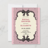 Pink black retro bow bridal shower kaart (Voorkant)