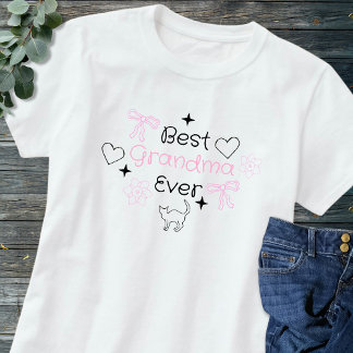Pink & Black Retro Hand Drawn Best Grandma Ever T-shirt