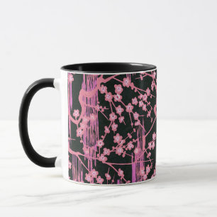 PINK BLACK SAKURA FLOWERS Japans Floral Patroon Mok