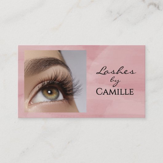Pink Black Script Photo Lashes Business Card Visitekaartje (Voorkant)