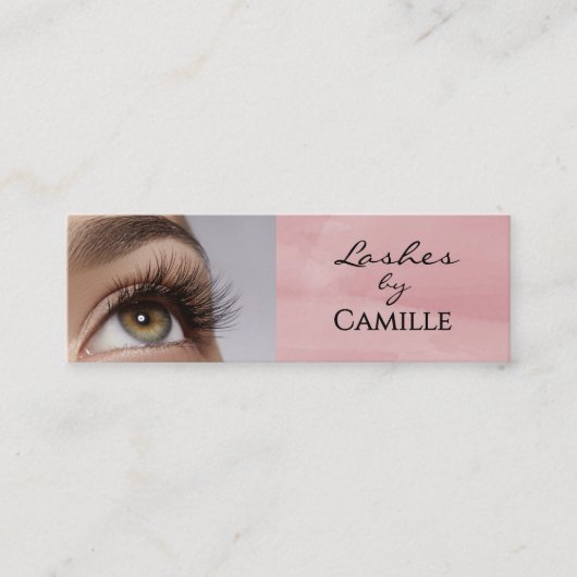 Pink Black Script Photo Lashes Mini Business Card Visitekaartje (Voorkant)