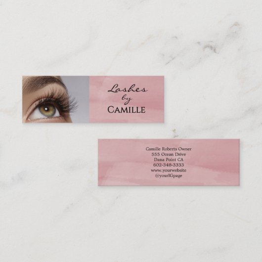 Pink Black Script Photo Lashes Mini Business Card Visitekaartje (Voorkant / Achterkant)