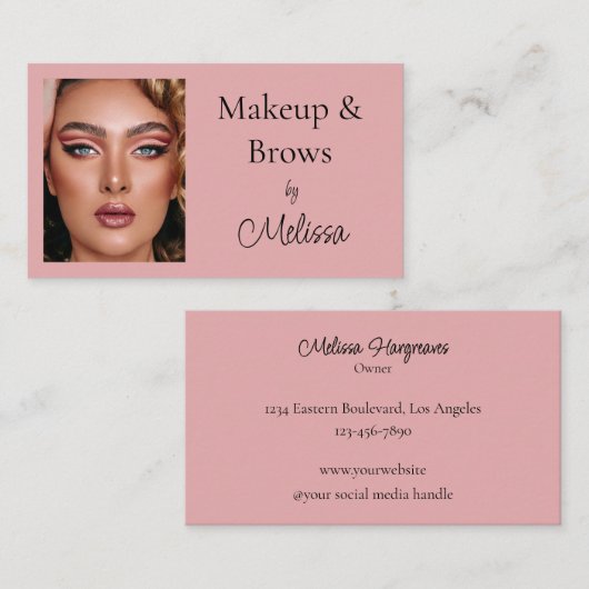 Pink Black Script Photo Makeup and Brows Visitekaartje (Voorkant / Achterkant)