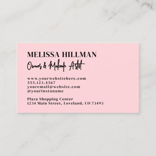 Pink Black Script Photo Makeup Visitekaartje (Achterkant)