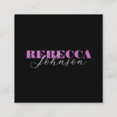 Pink & Black Script Photo Square Business Card Vierkante Visitekaartje (Voorkant)