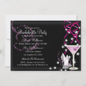Pink Black Sparkle Bachelorette Party Invite Kaart (Voorkant)
