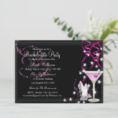 Pink Black Sparkle Bachelorette Party Invite Kaart (Staand voorkant)