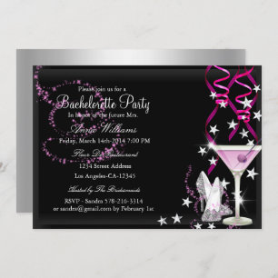 Pink Black Sparkle Bachelorette Party Invite Kaart